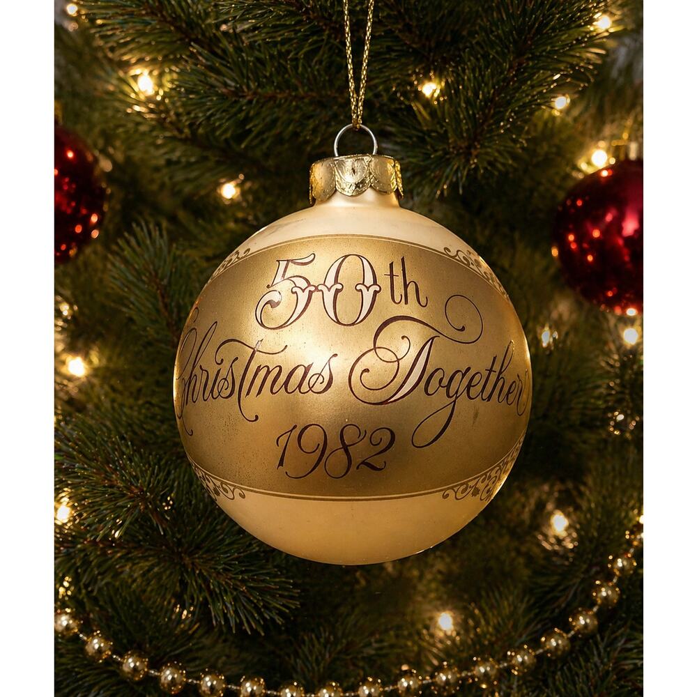 Hallmark 1982 Glass 3" Ornament 50th Christmas Together Gold Anniversary VTG